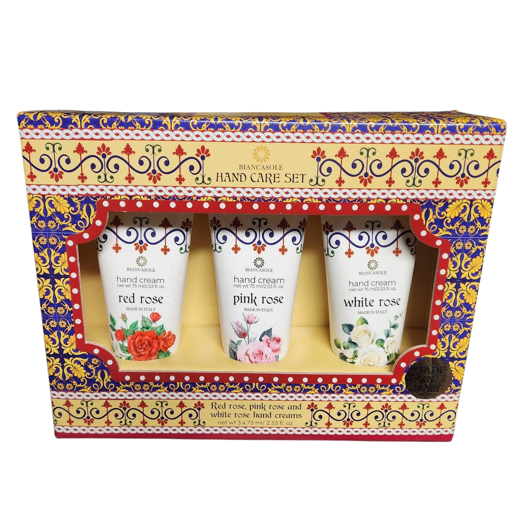 Biancasole Hand Care Set - Red, Pink, and White Roses 3-pack